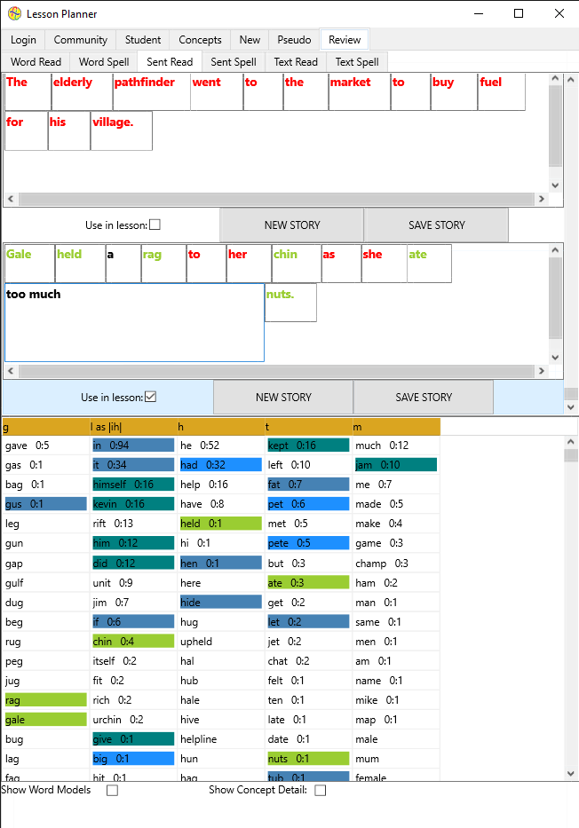 Sentence Editor Sentence and Text Selection